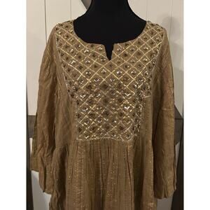 Novica Brown Gold Stripe Dress Large Sequins Front
